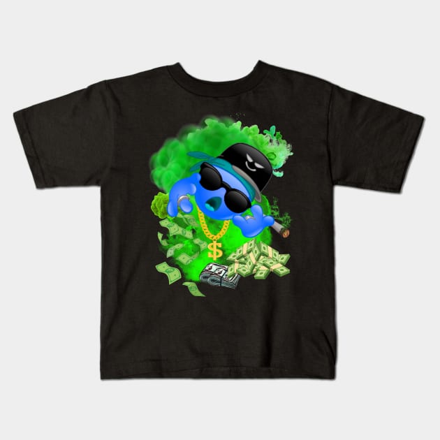 GREEN MAN BLUE EMOJI FACE DESIGN Kids T-Shirt by The C.O.B. Store